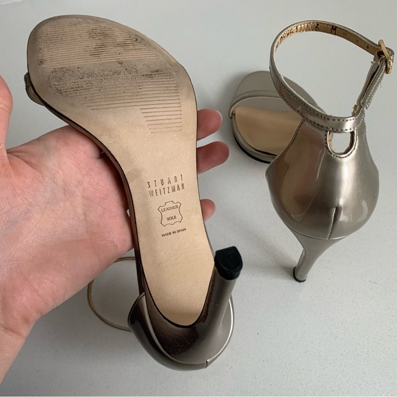 Stuart Weitzman Nudistsong Ankle Strap Heels Sandals Magnesium Quasar Silver - Picture 4 of 7